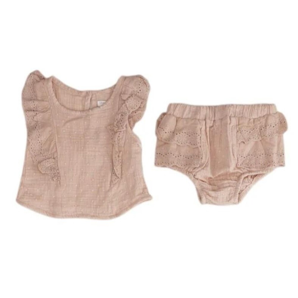 NEW Girls sz 3-6 Months Pink Ruffled Eyelet Shirt & Bloomers 2 Pc Set GRAYSON